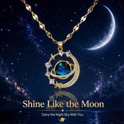 1PC Moon Gemstone Pendant Necklace, Sun-Inspired Design – Elegant Night Sky Jewelry for Women, Gold-Tone Necklace for Various Occasions (Star)