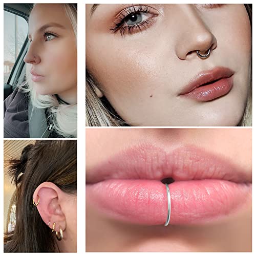 10PCS 16G Surgical Steel Hinged Clicker Segment Septum Lip Nipple Ring Hoop Cartilage Tragus Helix Sleeper Earrings Piercing Jewelry for Women Men 8mm 10mm 12mm 14mm 16mm - color: silver-tone