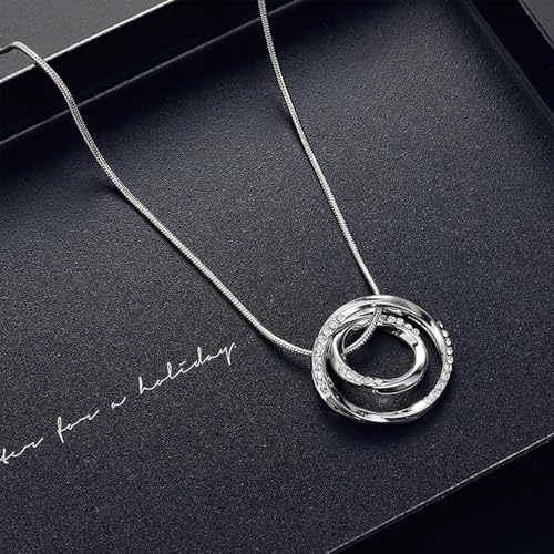 3 Circles Silver Hoop Earrings Necklace Set for Women Geometric Jewelry Set | 925 Silver Hypoallergenic Small Hoop Circle Geometry Textured Finish Minimalist Style Comfortable Wear - style: double Circle set-silver