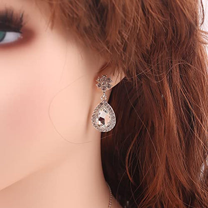 Bridesmaid Jewelry Set for Women,Pendant 18K Gold & Silver & Rose Gold Pendant Necklace Earrings Bracelet Set,Dainty Gift for Wedding/Proposal/Party/Anniversary - color: SILVER - 4 SETS
