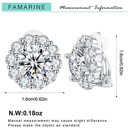 FAMARINE CZ Clip on Earrings for Women Clip Earring Non-pierced Earrings - style: Round