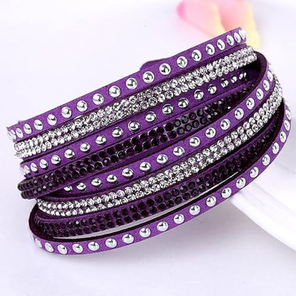 Long tiantian Leather Wrap Bracelets for Women Boho Multi Layered Bracelets Western Jewelry Hot Pink Accessories Birthday Gifts - color: purple