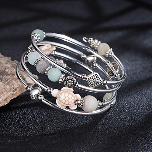 BULINLIN Layered Wrap Bangle Turquoise Bracelet - Bead Bracelet with Natural Agate Stone, Gifts For Women - color: 17-Amazon Green turtle bracelet
