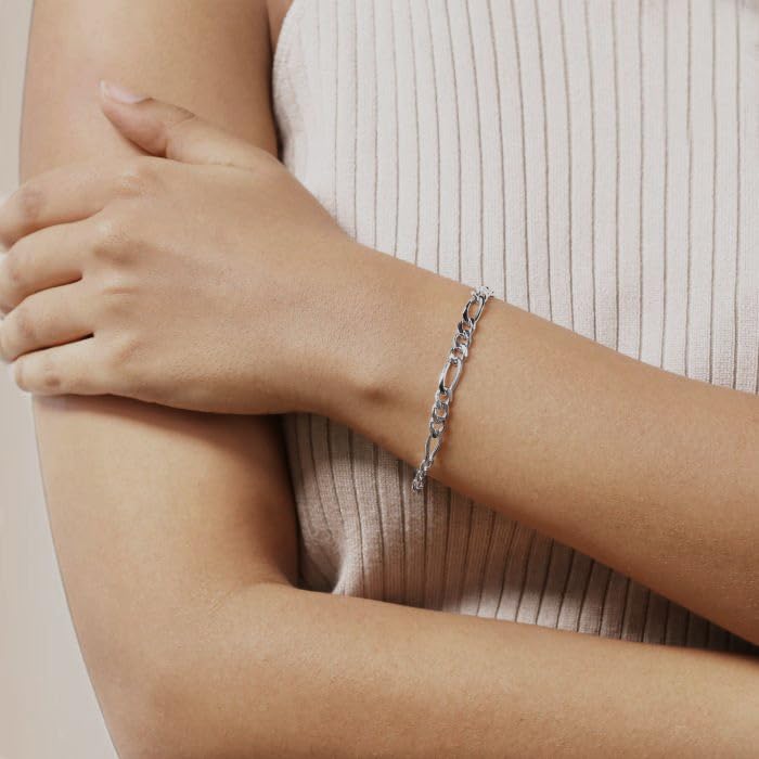 LeCalla Solid 925 Sterling Silver Figaro Link Chain Bracelet | Italian Diamond-Cut Figaro Chain Bracelet for Women Men (7, 7.5, 8, 8.5, 9 Inches) - color: 5 MM, size: Length 8 IN (Women Large & Men Medium)