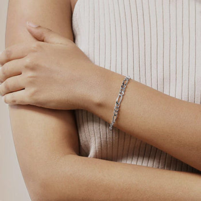 LeCalla Solid 925 Sterling Silver Figaro Link Chain Bracelet | Italian Diamond-Cut Figaro Chain Bracelet for Women Men (7, 7.5, 8, 8.5, 9 Inches) - color: 5 MM, size: Length 7.5 IN (Women Medium & Men Small)