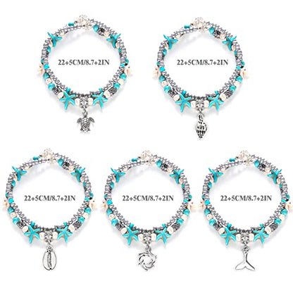 Suyi 5pcs Ankle Bracelets for Women Layered Beach Adjustable Anklets Boho Chain Anklet Foot Jewelry - color: 5pcs Set 3