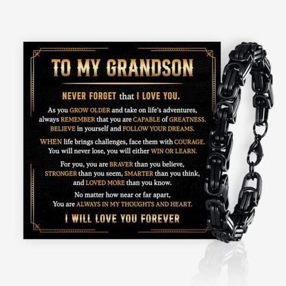 Grandson Gifts from Grandma Grandpa, Black Stainless Steel Bracelet with Meaningful Message Card, Birthday Gift for Grandson, Graduation Christmas Gift, Inspirational Keepsake Jewelry for Men - color: Grandson #10