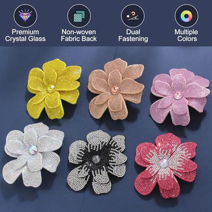 3.74 Inches Rhinestone Camellia Flower Brooch Pins & Hair Clips for Women Elegant Created Crystal Lapel Pin Brooches Wedding Party - color: Multicolor Pack