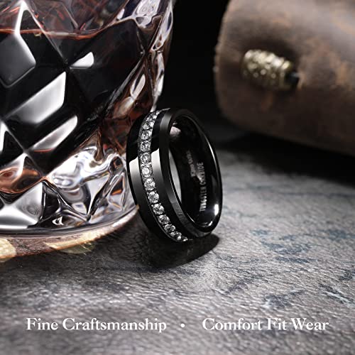 King Will 8mm Tungsten Carbide Rings for Men Cubic Zircon Stones Inlay - color: Black 8mm
