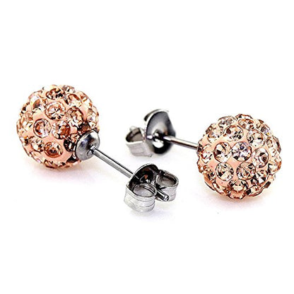 JewelrieShop Rhinestones Crystal Ball Stud Earrings Set Fireball Disco Ball Pave Bead Earrings Hypoallergenic for Women - color: Set E. 6mm x 3 Pairs (White, Rose Gold, Gold)