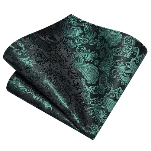 GUSLESON 3.15"（8cm） Mens Paisley Tie and Lapel Pin Necktie Hankerchief Cufflinks Set for Men - color: Dark Green-2