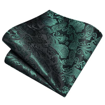 GUSLESON 3.15"（8cm） Mens Paisley Tie and Lapel Pin Necktie Hankerchief Cufflinks Set for Men - color: Dark Green-2