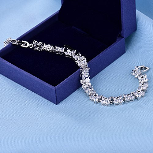 GULICX Fashion Tennis Bracelet for Women Cubic Zirconia Crystal Flower Multicolor Bracelet - color: white
