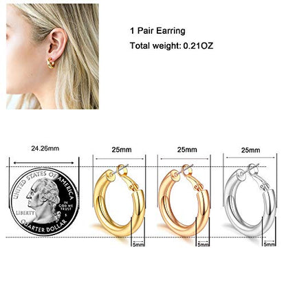 sovesi Chunky Hoop Earrings for Women, 14K Gold Plated Thick Hoops | 5mm Thick Hollow Tube Chunky Lightweight Hypoallergenic Hoop Earrings for Women - style: Gold and Rose Gold 25MM