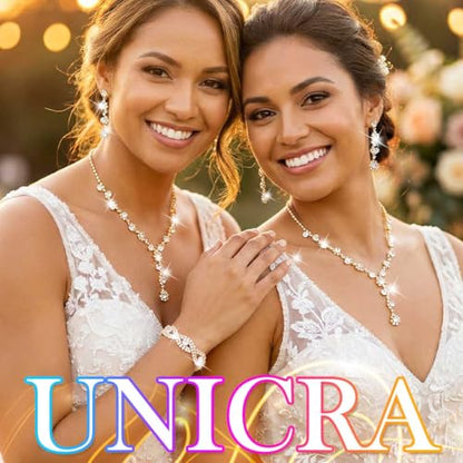 Silver Wedding Jewelry Sets Rhinestone Necklace Earrings Bracelet Set Prom Formal Costume Jewelry for Women and Brides - color: Gold