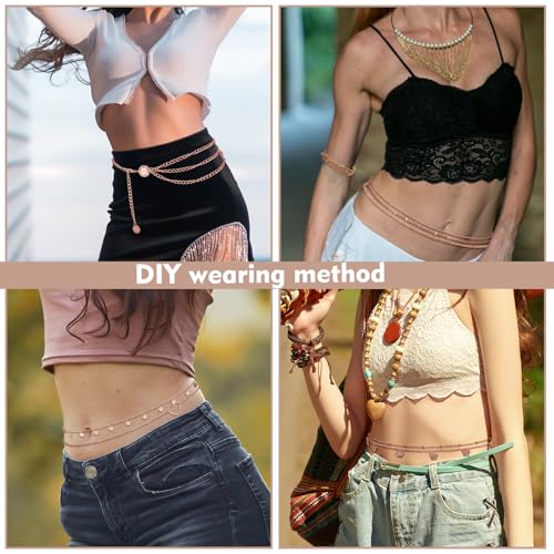 Lenwen 10 Pcs Summer Beach Belly Chain Adjustable Waist Multi Layered Chain Waist Jewelry for Women Girls Multilayer Body - color: Rose Gold, style: Stylish Style