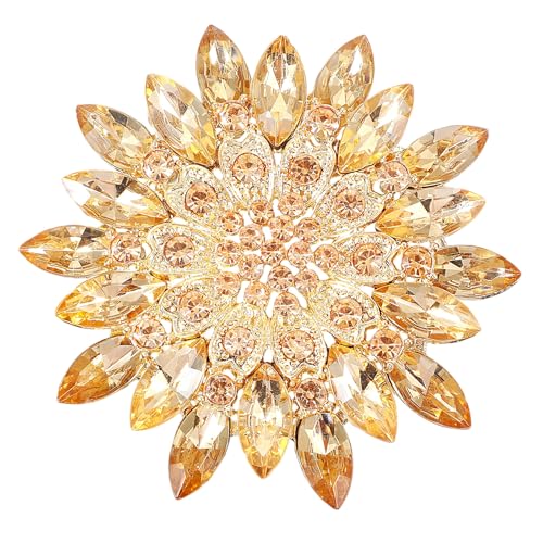 Xinjoduz Rhinestone Flower Brooch Pin, 2.55" Fashion Large Crystal Flower Brooches for Women Floral Lapel Pins for Wedding Party Birthday Dance Banquet Dress Hat Suit Bag Accessories Jewelry