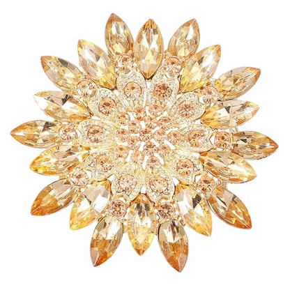 Xinjoduz Rhinestone Flower Brooch Pin, 2.55" Fashion Large Crystal Flower Brooches for Women Floral Lapel Pins for Wedding Party Birthday Dance Banquet Dress Hat Suit Bag Accessories Jewelry
