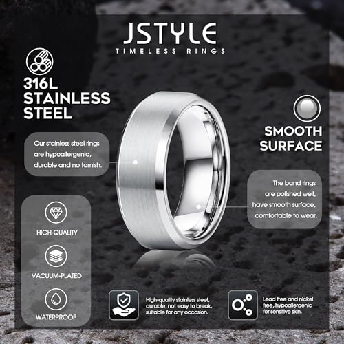 Jstyle 3Pcs Stainless Steel Rings for Mens Wedding Bands Ring Size 6-14 | 8MM Width Band Silver Gold Black Wedding Engagement Promise Ring Jewelry Gift Comfort Fit for Him