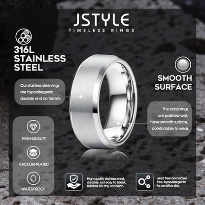 Jstyle 3Pcs Stainless Steel Rings for Mens Wedding Bands Ring Size 6-14 | 8MM Width Band Silver Gold Black Wedding Engagement Promise Ring Jewelry Gift Comfort Fit for Him