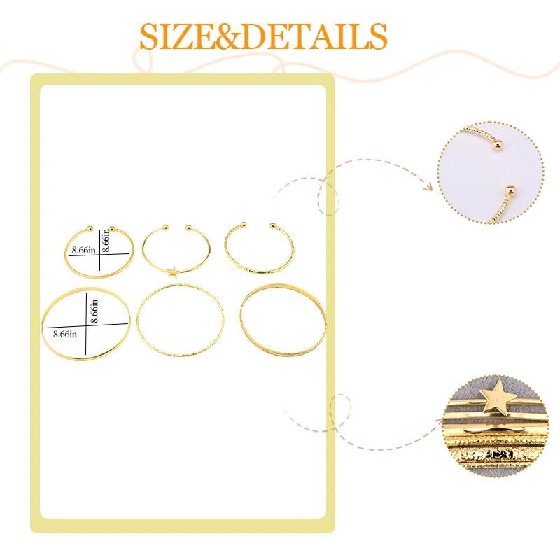 Gold Layer Bangle Bracelets for Women Dainty Star Charm Half Open Cuff Multi Textured Bangles Adjustable Stackable Hand Chain Non Tarnish Punk Statement Jewelry Boho Beach Jewelry Stacked