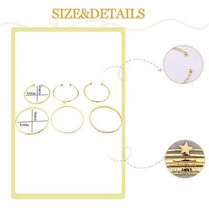 Gold Layer Bangle Bracelets for Women Dainty Star Charm Half Open Cuff Multi Textured Bangles Adjustable Stackable Hand Chain Non Tarnish Punk Statement Jewelry Boho Beach Jewelry Stacked