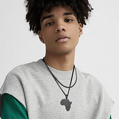 GOLDCHIC JEWELRY Africa Map Necklace for Men, Stainless Steel African Tribal/Egyptian Eye of Horus/I LOVE AFRICA/Elephant Map Hiphop Jewelry Unisex with 22'+2'Adjustable Chain - color: Africa Map - Black, style: Personalised Engraving