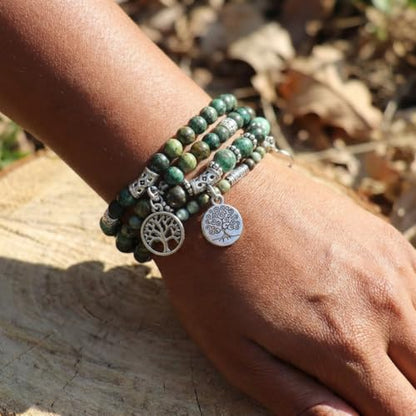 YGLINE Tree of Life Yoga Healing Stone Bracelets,Multilayer Lotus Chakra Stone Reiki Bracelet Sets,Anxiety Crystal Natural Stone,for Women Stress Relief - color: Turquoise-3w
