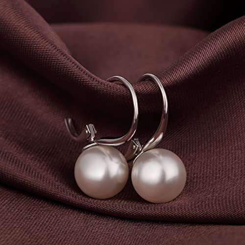 Pearl Earrings for Women Pearl Leverback Earrings 925 Sterling Silver - color: B1-white pearl-silver