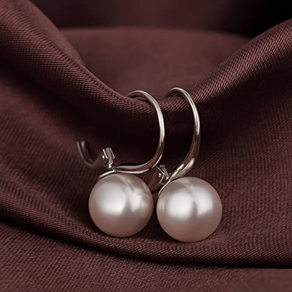 Pearl Earrings for Women Pearl Leverback Earrings 925 Sterling Silver - color: B1-white pearl-silver