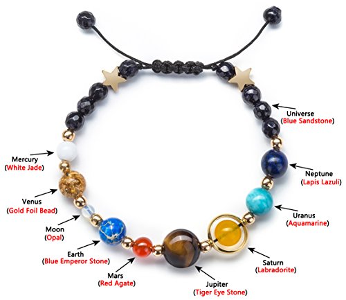 Fesciory Solar System Bracelet for Women, Universe Galaxy Beaded Jewelry | Natural Stone Beads, Universe Galaxy Design, Guardian Star Charm, Adjustable Fit, Birthday & Astronomy Planet Gifts for Loves - color: Blue Sandstone(Adjustable)