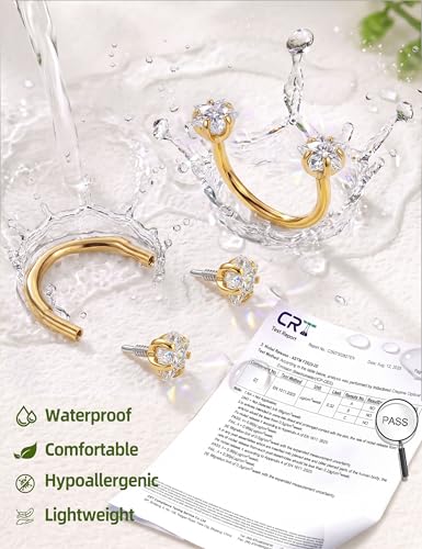 ORAZIO Half Huggie Earrings Jacket Pack for Women Backless Hoop Earring 18G | Hypoallergenic Surgical Steel Arc Hoop Backless No Back Stacks Set Small CZ Screwback Studs Jewelry Gift for Women Men Trendy - color: Gold Plated-Style1 Star