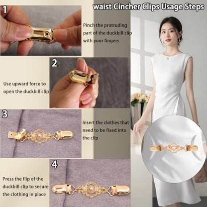 2 PCS Waist Cincher Clips Dress Clips Back Cinch for Shawl Cardigan Sweater Clothes Shirt Tightener Clip(Silvery Golden) - color: Color R