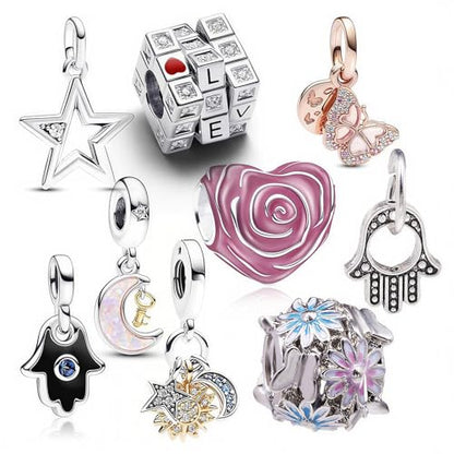 10 Pack Silver Bead Charms for Bracelets and Necklaces Pendant Dangle Beads Jewelry Gifts for Women Charm Set - color: Heart Butterfly