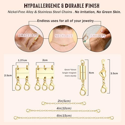 Extra Strong Magnetic Necklace Clasps and Closures, Necklaces Separator for Layering Stacks, Necklace Chain Extenders for Women, Magnet Detangler Clasp Bracelet 11Pcs 16K Gold Plated - color: 11Pcs-16K Gold Plated