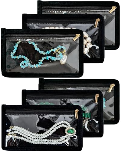 Travel Jewelry Organizer Case Refill Pages-12 Compartments Clear Zipper Velvet Pockets for Rings Earrings Necklaces,1-Section Replacement Pages, Black,Pack of 6 - color: 1-Section Inner Pages,Black,Pack of 6