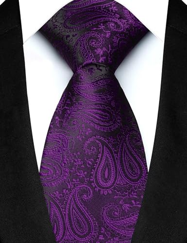 JEMYGINS Mens Paisley Tie and Lapel Pin Necktie Pocket Square and Tie Clip with Sets for Business Casual 4PCS - color: Purple/Black