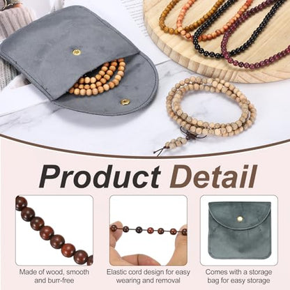 MECCANIXITY Prayer Beads Bracelet, Natural Wooden Bead Mala Bracelets Link Wrist Men Women Beaded Stretch Crafts Bangle - color: Red Sandalwood Color