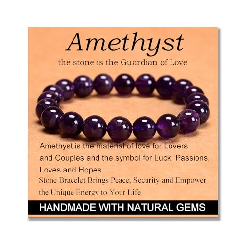 MASSIVE BEADS Handmade Yoga Stretch Elastic Bracelet Natural Stone Crystal Healing Power Energy Gifts for Unisex Adult 4mm 6mm 8mm 10mm - color: Amethyst(Love Guardian), size: 10mm