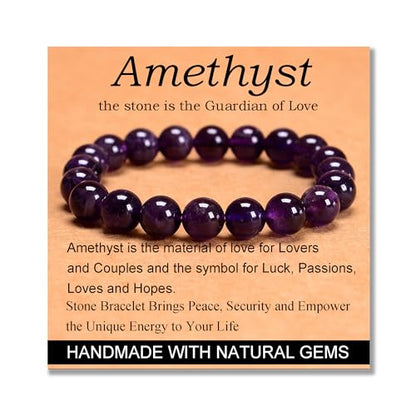 MASSIVE BEADS Handmade Yoga Stretch Elastic Bracelet Natural Stone Crystal Healing Power Energy Gifts for Unisex Adult 4mm 6mm 8mm 10mm - color: Amethyst(Love Guardian), size: 10mm