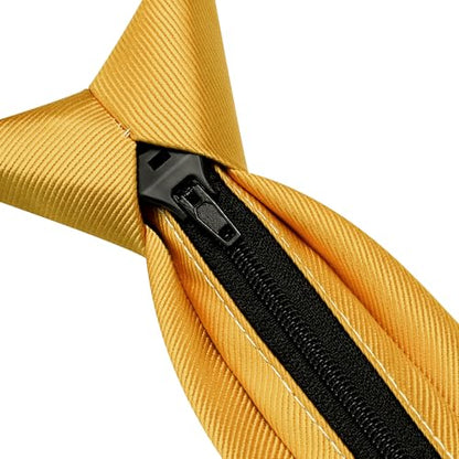 GUSLESON 3.15"（8cm） Mens Pre-tied Adjustable Zipper Tie Solid Necktie for Business and Wedding - color: Gold
