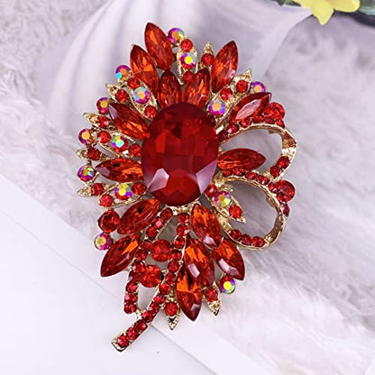 SELOVO Big Large Flower Bow Brooch Scarf Decoration Brooch Pin Gold Tone - color: Red