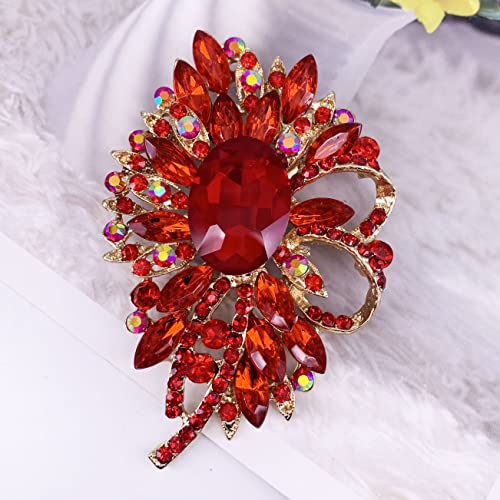 SELOVO Big Large Flower Bow Brooch Scarf Decoration Brooch Pin Gold Tone - color: Red