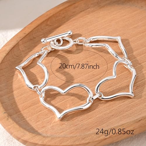 14K Gold & Silver Plated Lightweight Link Bracelet for Women | Stackable Bracelets ,14K Gold Plated Bracelets with CZ,Lightweight Trendy Chain Bracelet Jewelry Gift - style: silver heart