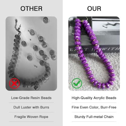 Colorful Chunky Acrylic Beaded Choker Necklaces for Women | Multicolor Faceted Beads, Sturdy Metal Chain, Adjustable Detachable, Lightweight, Summer Boho, Sparkly Statement Jewelry Gift - color: Purple