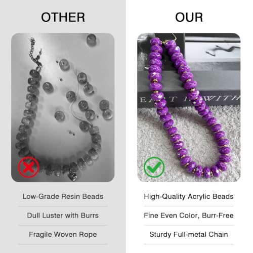 Colorful Chunky Acrylic Beaded Choker Necklaces for Women | Multicolor Faceted Beads, Sturdy Metal Chain, Adjustable Detachable, Lightweight, Summer Boho, Sparkly Statement Jewelry Gift - color: Purple