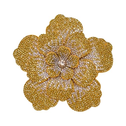 Rhinestone Flower Brooch Pin for Women Men Elegant Sparkly Crystal Camellia Floral Lapel Pins Shawl Dress Suit Clothes Accessories Wedding Party Fashion Jewelry 105mm - color: Gold