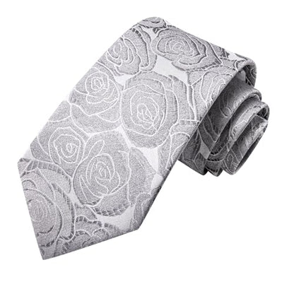 Hi-Tie Men's Silk Ties Formal Woven Classic Necktie Pocket Square Cufflinks Lapel Pin Set Wedding Business - color: A Silver