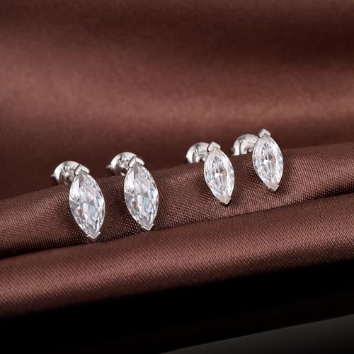 Brilliant Heart-cut/Oval-cut/Trillion-cut/Cushion-cut/Emerald-cut/Marquise-cut Stud, 925 Sterling Silver Cubic Zirconia Stud Earrings for Women Men - style: E-Marquise-cut-silver