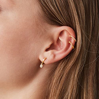 PAVOI 14K Gold Plated 925 Sterling Silver Round Huggie Ear Cuff Earrings for Women | Clip On Cartilage Cuff Earrings - style: Plain